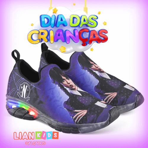 👟 Tênis Meia Infantil LED Wandinha + Bolsa – Brilhe no Dia das Crianças com 20% OFF! 👟