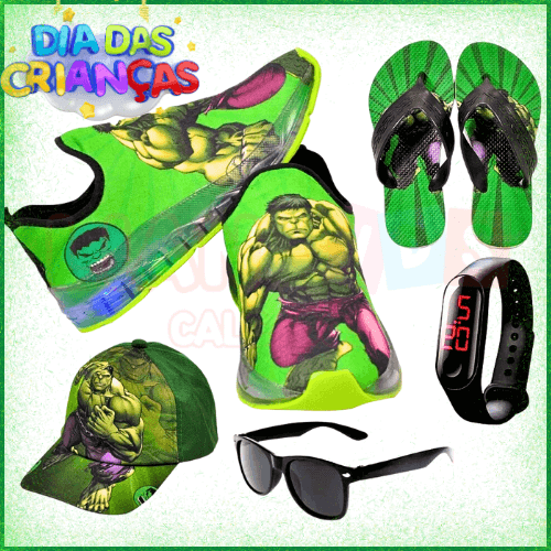 Kit Super-Herói Hulk com Tênis LED e Acessórios – Ganhe 20% OFF no Presente Perfeito para o Dia das Crianças