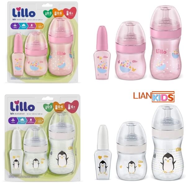 Kit 3 Mamadeiras Lillo Evolution | Primeiros Passos de 0 a 24 Meses