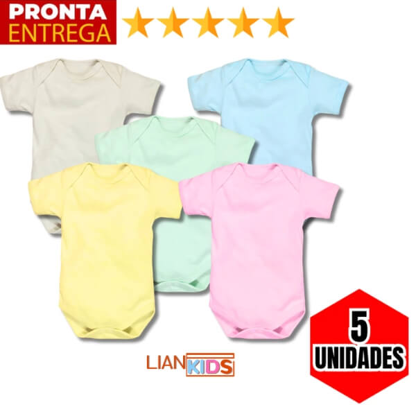 Kit 5 Body Manga Curta Liso Infantil Bebê | Conforto e Estilo para os Primeiros Meses