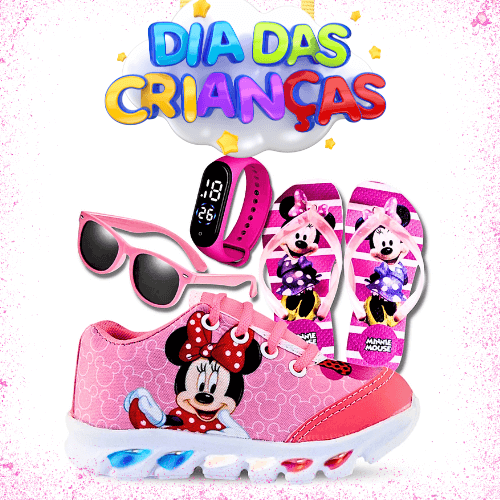 Tênis de Led Infantil Minnie + Kit com Chinelo, Relógio e Óculos – 20% OFF com Cupom LIAN20