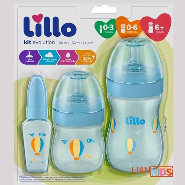Kit 3 Mamadeiras Lillo Evolution | Primeiros Passos de 0 a 24 Meses