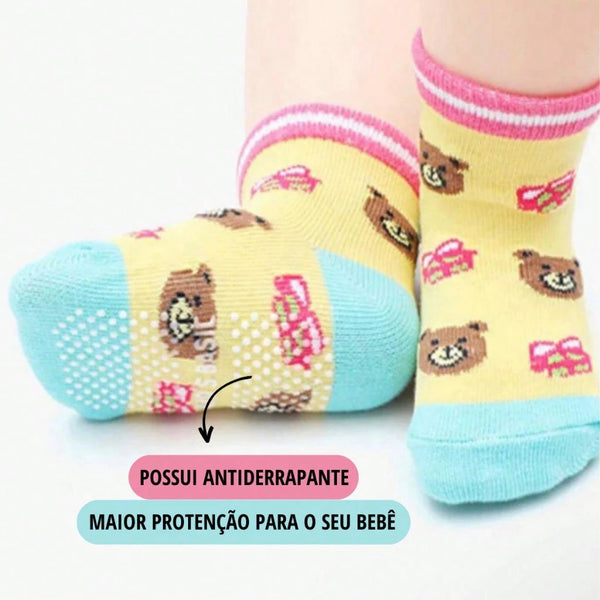 Kit 12 Pares de Meias Para Meninas Antiderrapante