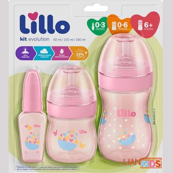 Kit 3 Mamadeiras Lillo Evolution | Primeiros Passos de 0 a 24 Meses