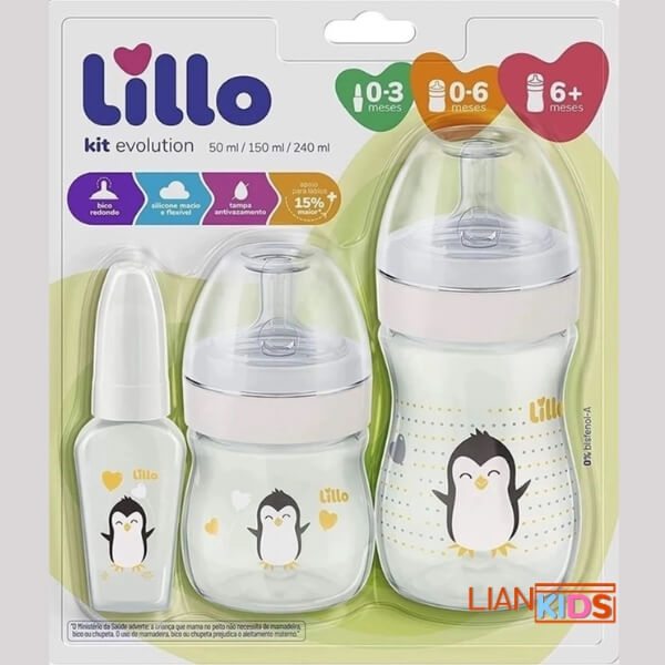 Kit 3 Mamadeiras Lillo Evolution | Primeiros Passos de 0 a 24 Meses