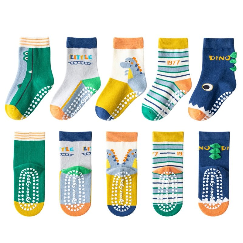 Kit com 5 Pares de Meia Infantil de Algodão - Antiderrapante - Temas Diversos