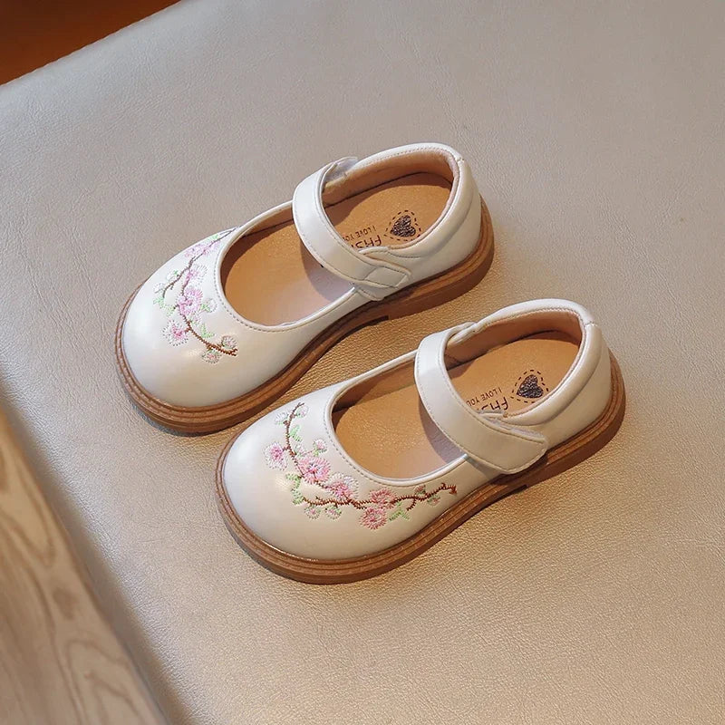 Sapato Infantil Feminino Bordado Flores c/ velcro