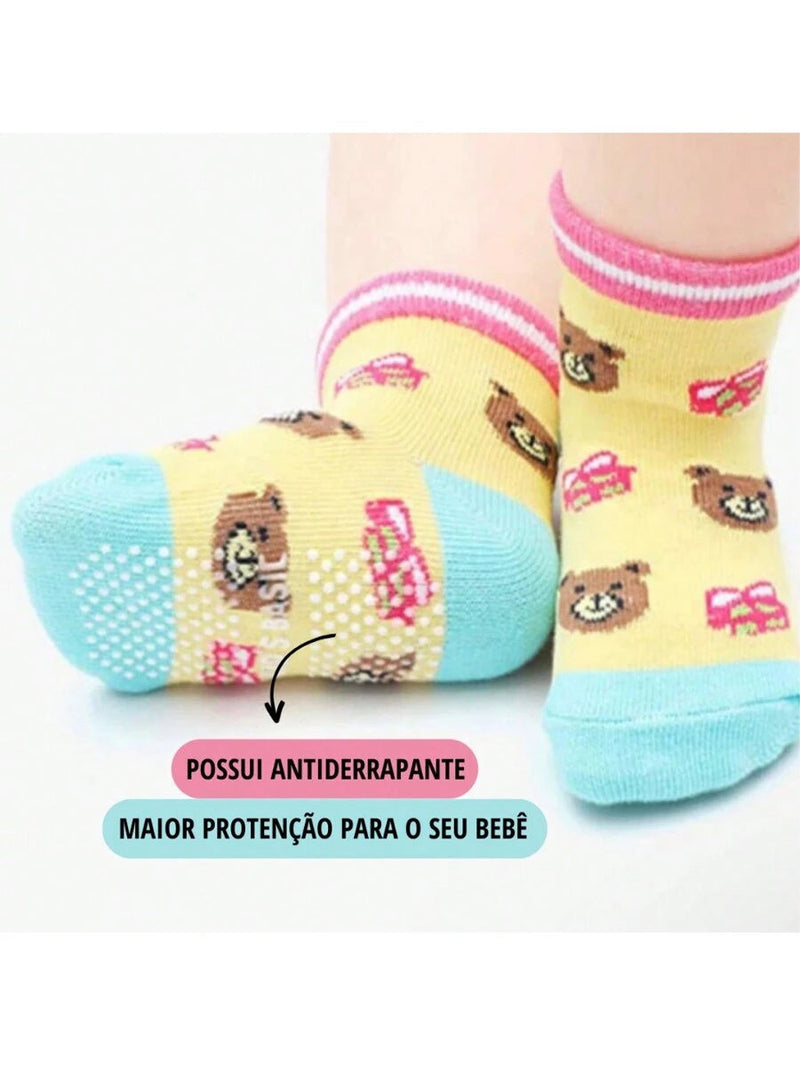 Kit 12 Pares de Meias Para Meninas Antiderrapante