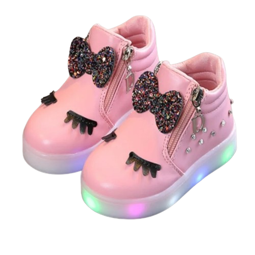Tênis Infantil de Couro com Strass e Luzes LED: O Toque de Magia que Sua Pequena Merece