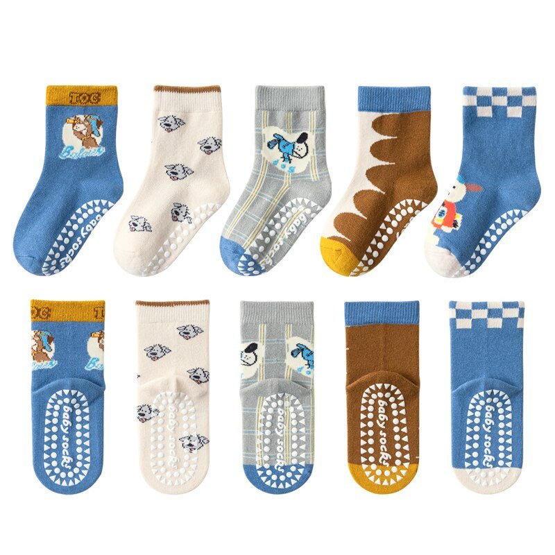 Kit com 5 Pares de Meia Infantil de Algodão - Antiderrapante - Temas Diversos