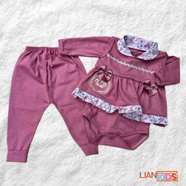 Conjunto Pagão Feminino 3 Peças | Roupa de Bebê 100% Algodão Tamanho RN