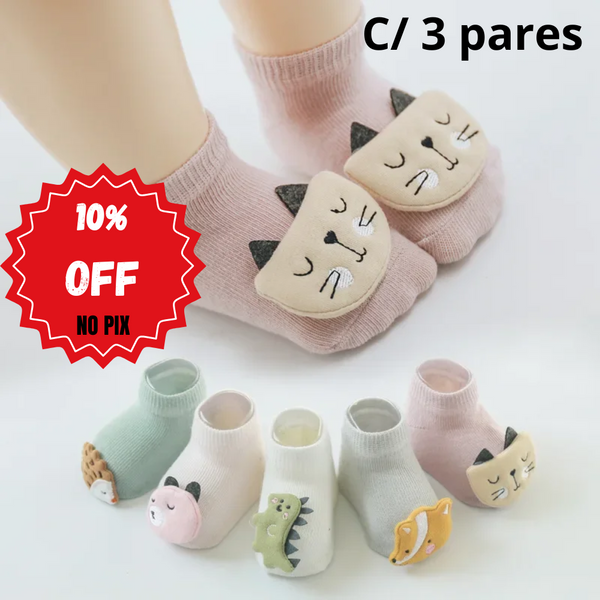 Meias 3D Confortáveis para Bebês - ( com 3 Pares)