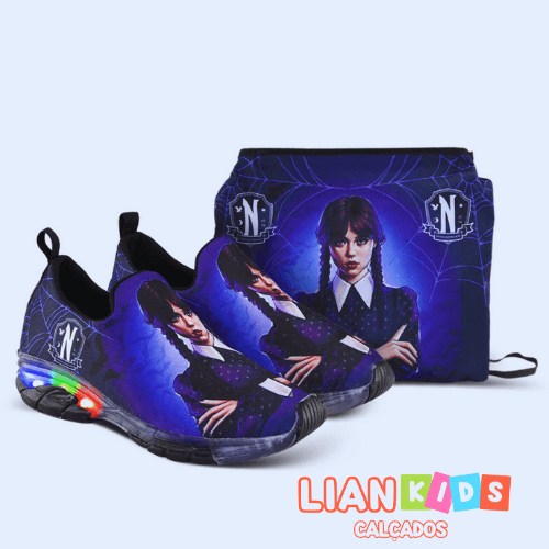 👟 Tênis Meia Infantil LED Wandinha + Bolsa – Brilhe no Dia das Crianças com 20% OFF! 👟