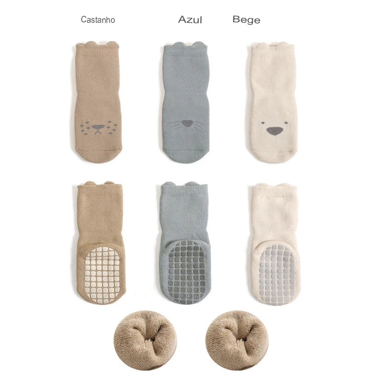 Kit 3 Pares Meias Infantil Antiderrapante